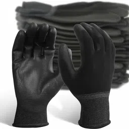 ss & ww BLACK PALM PU COATED HAND GLOVES PACK OF 5 PAIR LatexSafety Gloves-picture-10