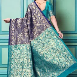 jay khodiyar embroidery Woven, Floral Print, Geometric Print Bollywood Jacquard Saree image 4