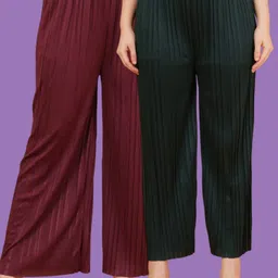 mast & harbour Women Regular Fit Maroon, Green Polyester Trousers-picture-22