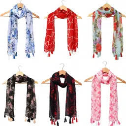 riddle needle Floral Print Chiffon Women Multicolor Scarf, Fancy Scarf, Stole-picture-20