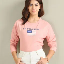 u.s. polo assn. Women Printed Round Neck Pure Cotton Pink T-Shirt-picture-15