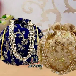 Women Gold, Blue Potli-image-67