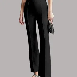 houseofcommon Women Regular Fit Black Cotton Blend Trousers-picture-21