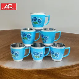 Pack of 6 Stainless Steel, Plastic Evolo Tea Cup Set | Steel Cups | Coffee Cups| | Coffee Mug-image-2