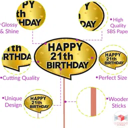 wobbox 21th Birthday Photo Booth Party Props Black & Golden, Birthday Party Decoration Photo Booth Board image 4