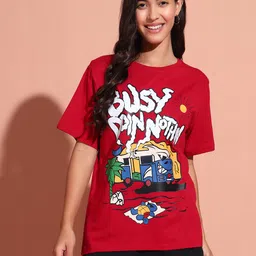 the dry state Women Printed Round Neck Pure Cotton Red T-Shirt-picture-27