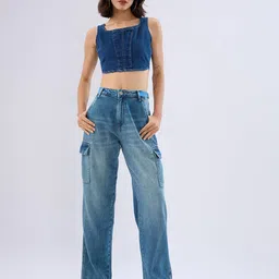 spykar Women Straight Fit Mid Rise Blue Jeans image 5