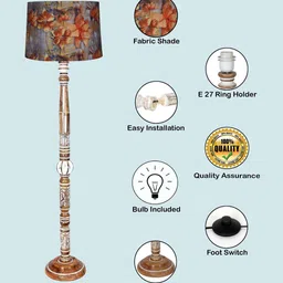 homesake Royal Carving Wooden Floor Lamp with Antique White Finish and Fabric Meadow Shade image 4