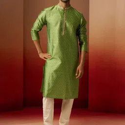 vastramay Men Self Design Silk Blend Straight Kurta image 5