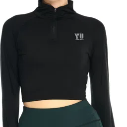 young urban Women Solid Polo Neck Polyester Black T-Shirt-picture-27