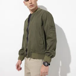 roadster Men Solid Bomber Jacket image 5