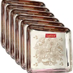 Pack of 6 Stainless Steel Square Shape Dinner / Lunch / Breakfast / Snacks Plate, 20 CM Dinner Set-image-19