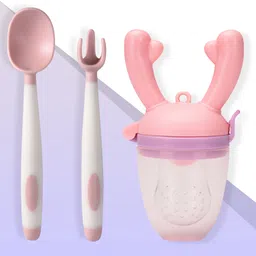 bembika BPA Free Material Baby Self Feeding Spoon & Baby Fruit Feeding Nibbler-(BE2323)- Silicone image 1