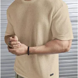 tazo Men Solid Round Neck Cotton Blend Beige T-Shirt image 1