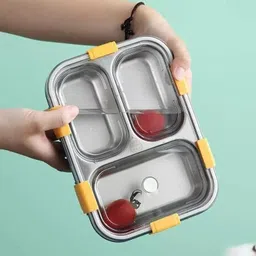 moira international 3 Compartment SS Steel Lunch Box | LeakProof |With Spoon &Fork_J1 3 Containers Lunch Box image 3