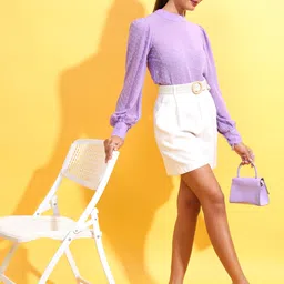 tokyo talkies Casual Regular Sleeves Self Design Women Purple Top image 3
