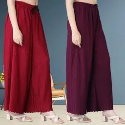 highstyles Pack of 2 Women Relaxed Purple, Maroon Lycra Blend Trousers-picture-27