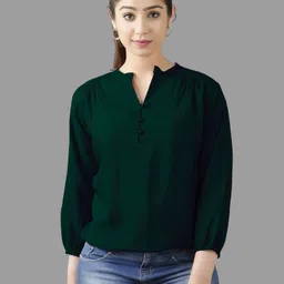 rj fashion Casual Regular Sleeves Solid Women Green Top-picture-12