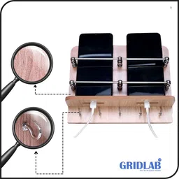 Gridlab Wooden Double Mobile-Keys Hook Holder-Phone Charging-Remote Holder Mobile Stand Mobile Holder-image-1