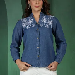 birdiefashion Women Regular Fit Embroidered Casual Shirt image 1