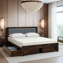 woodsworth from pepperfry Narvik Sheesham Wood Queen Size Bed In Provincial Teak Finish Drawer Storage image 1