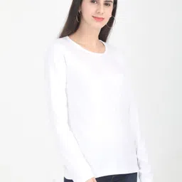 fleximaa Women Solid Round Neck Pure Cotton White T-Shirt image 4