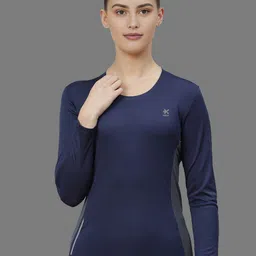 hrx by hrithik roshan Women Solid Round Neck Polyester Navy Blue T-Shirt-picture-25