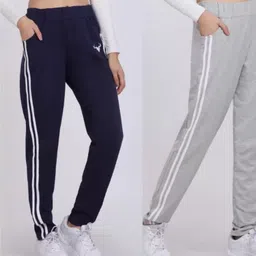 btmz Pack of 2 Women Striped Grey, Dark Blue Track Pants-picture-12