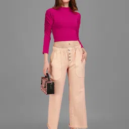 purvaja Casual Regular Sleeves Solid Women Pink Top image 5