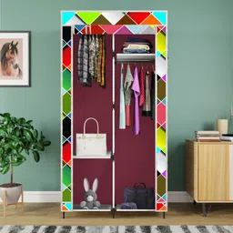 gtc Printed Almirah Foldable closet for Clothes 4 Shelves , 1 Side Pocket (2004-4) PP Collapsible Wardrobe image 2