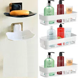 qrex Plastic Home Kitchen Usefull Wall Shelves And Curve Soap Dish With Sticker Plastic Wall Shelf-picture-16