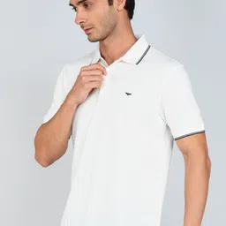 park avenue Men Solid Polo Neck Cotton Blend White T-Shirt image 3