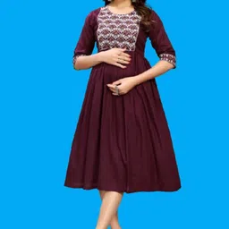 dichika Women Fit and Flare Maroon Midi/Calf Length Dress-picture-13