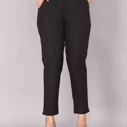 aviigatt Women Regular Fit Black Pure Cotton Trousers-picture-11