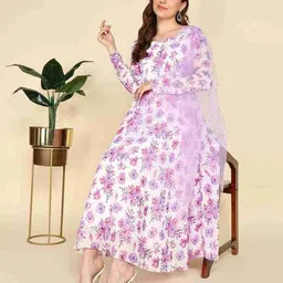 nari dream Floral Print Georgette Stitched Flared/A-line Gown-picture-18