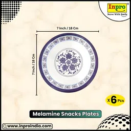 inpro Melamine Small Round Plate Set of 6-Perfect for Serving Snacks, Meals, and More! Quarter Plate image 2