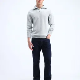 flying machine Men Solid High Neck Grey Sweater image 2