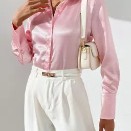 metronaut Women Regular Fit Solid Spread Collar Casual Shirt image 4