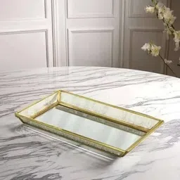 goodmark products : the mark of excellence Decorative Rectangular Tray Made of Brass & Glass Glass Serving Set image 2