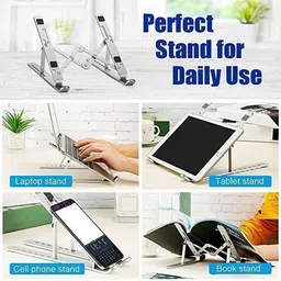 Rich Décor Laptop Stand Aluminum For Desk With Cable Protector , Laptop Table Stand, Compatible , Foldable, Ergonomic, Tablet Stand Laptop Stand, Mobile Stand Aluminium Desk Stand Rotatable Laptop Stand with Adjustable Height Compatible with Universal Laptops image 4