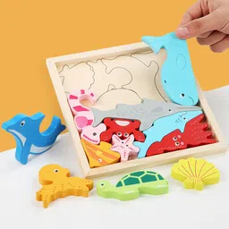 vhd Sea Animal Wooden Jigsaw Puzzle for Kids – Educational Toy Q67 image 3