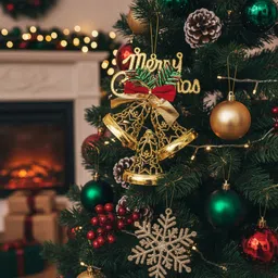 tashvik Golden Merry Christmas Decorative Hanging Bell Ornament for Xmas Hanging Ornaments Pack of 1 image 3