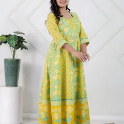 aramya Women Ethnic Dress Yellow Midi/Calf Length Dress image 3