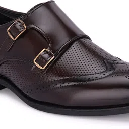 house of pataudi Men Brown Faux Leather Formal Slip On Monk Monk Strap For Men image 2