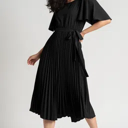 aask Women Pleated Black Below Knee Dress-picture-14