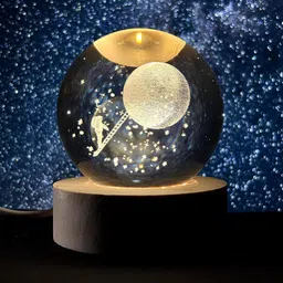 celeoris 3D ASTRONAULT STEP MOON Crystal Wooden Base for Home Decor,Office,Bday Gift Night Lamp image 5