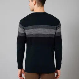 cantabil Men Striped Round Neck Blue Sweater image 2