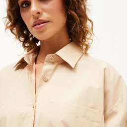 sassafras Women Boxy Fit Solid Spread Collar Casual Shirt image 5