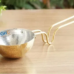 gharkichamak Brass Tadka Pan/Fry Pan/ with Handle Brass Inside Tin Coating, Hammered 400 ml Tadka Pan 13 cm diameter 0.5 L capacity-picture-48