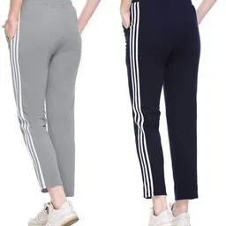 afronaut Pack of 2 Women Striped Grey, Dark Blue Track Pants image 2